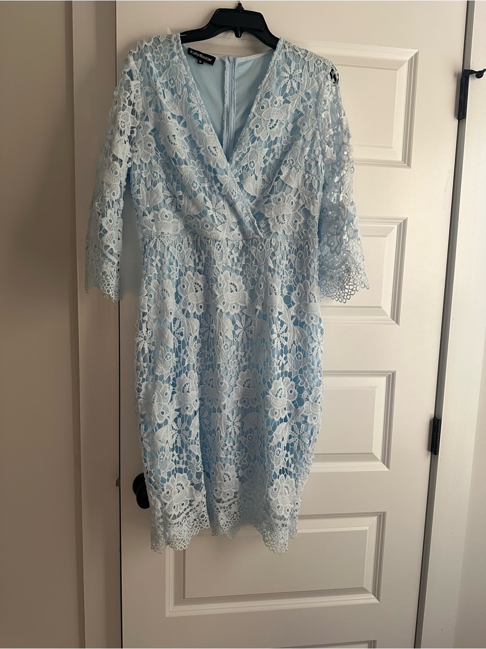 Elegant Light Blue Lace Wrap Dress